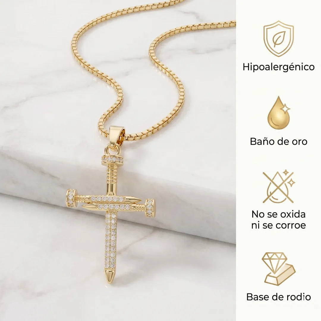 Cadena tejido veneciano + Dije cruz clavos