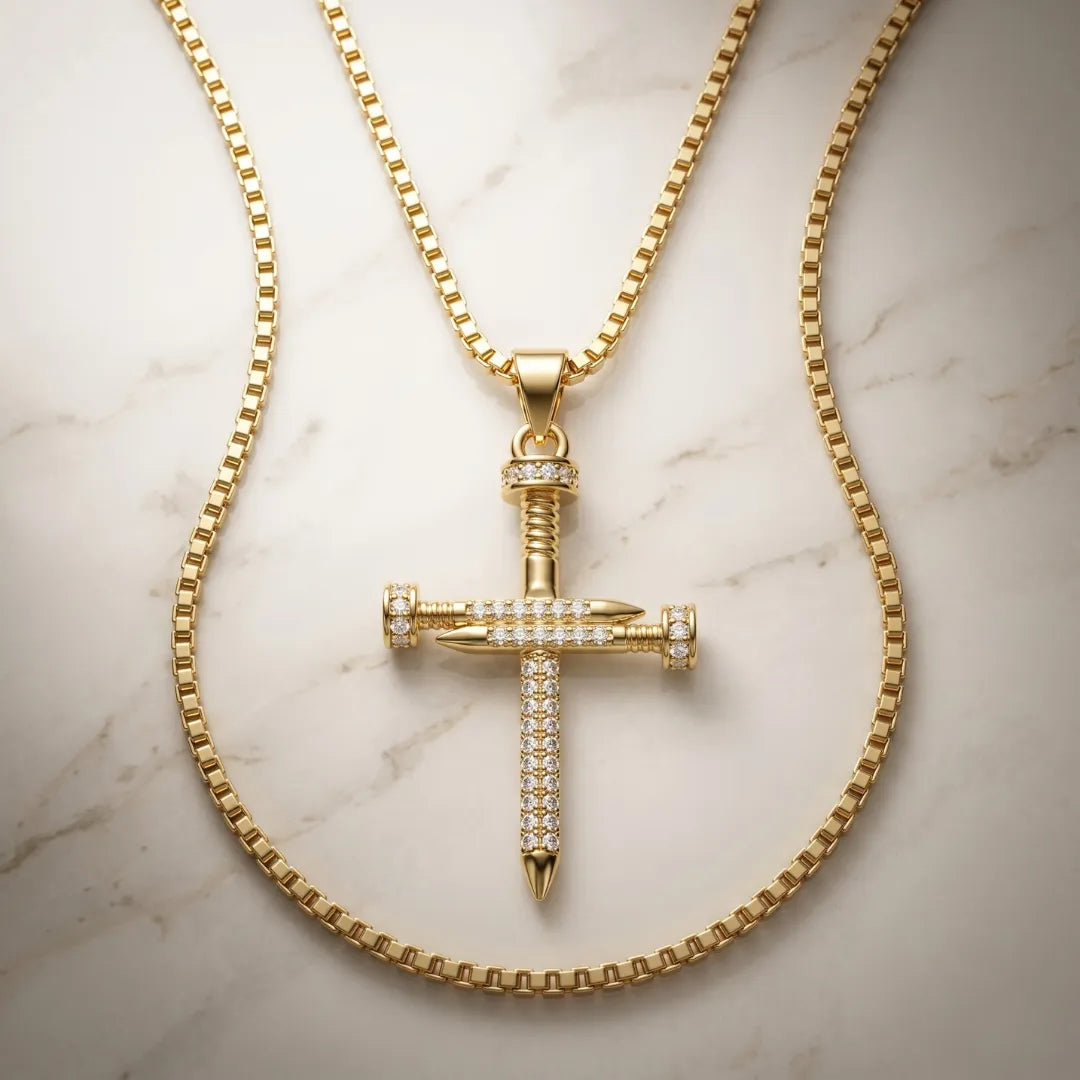 Cadena tejido veneciano + Dije cruz clavos