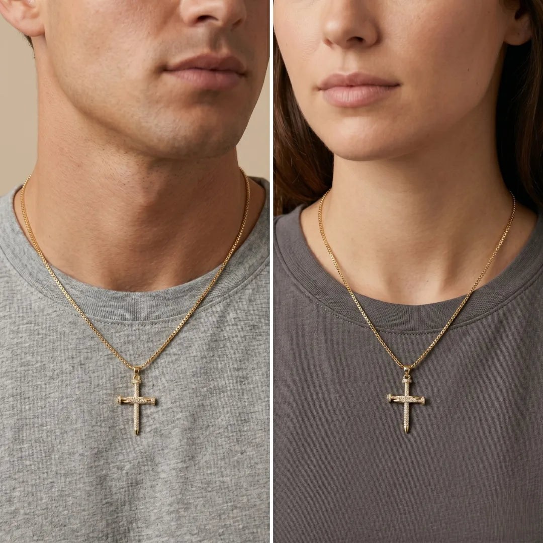 Cadena tejido veneciano + Dije cruz clavos