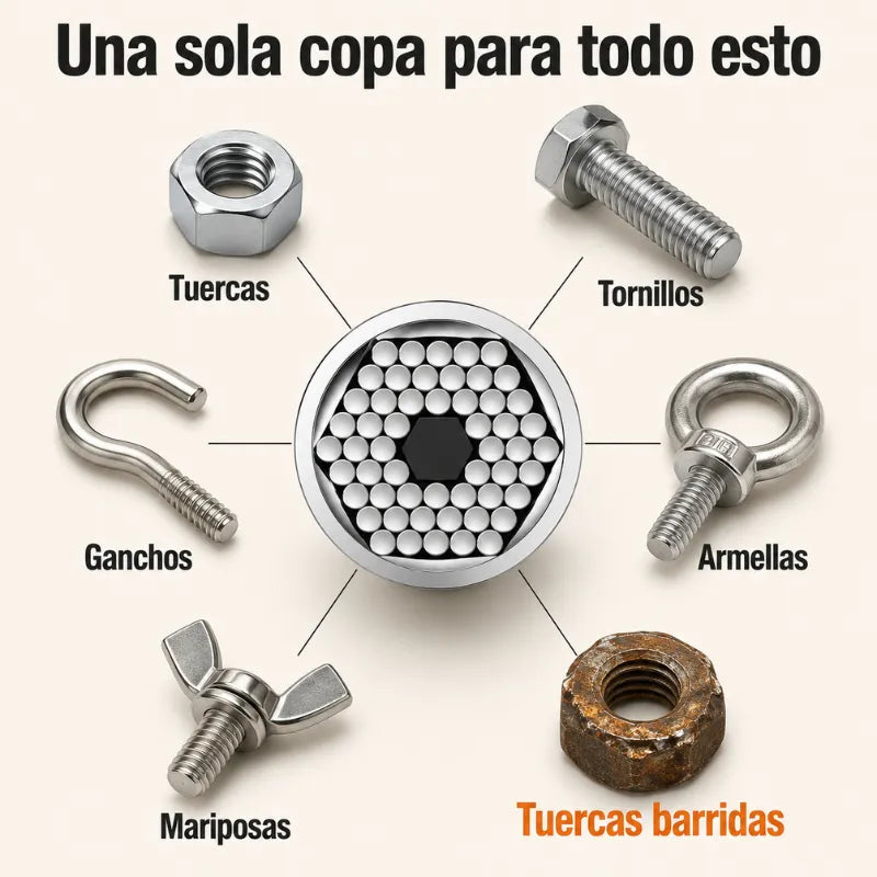 Copa Universal 54 Pines: afloja y aprieta cualquier tuerca o tornillo, se ajusta sola en segundos