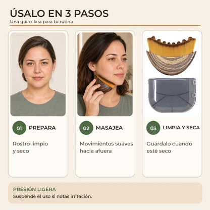 Uso del cepillo facial en tres pasos: preparar, masajear, limpiar y secar