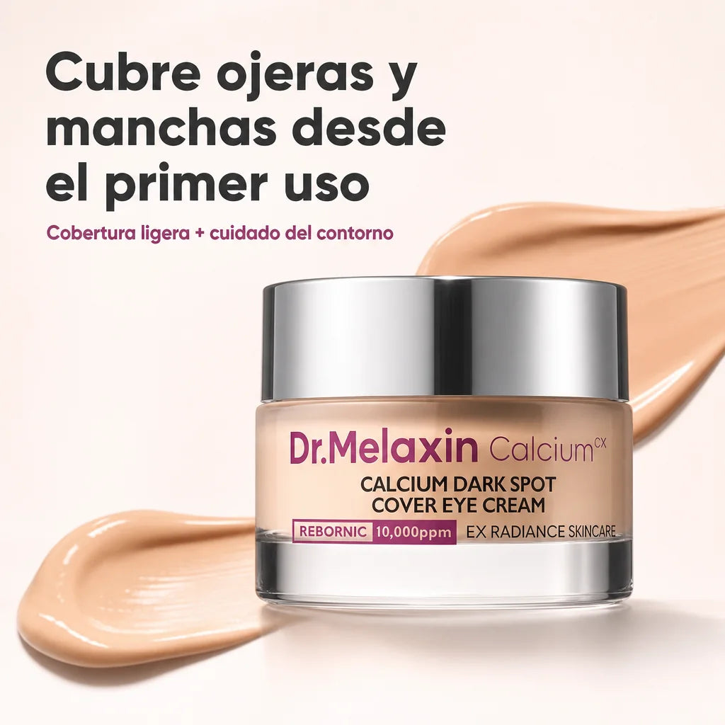 Dr. Melaxin Calcium Cover Eye Cream de 60 g con caja y frasco sobre fondo blanco