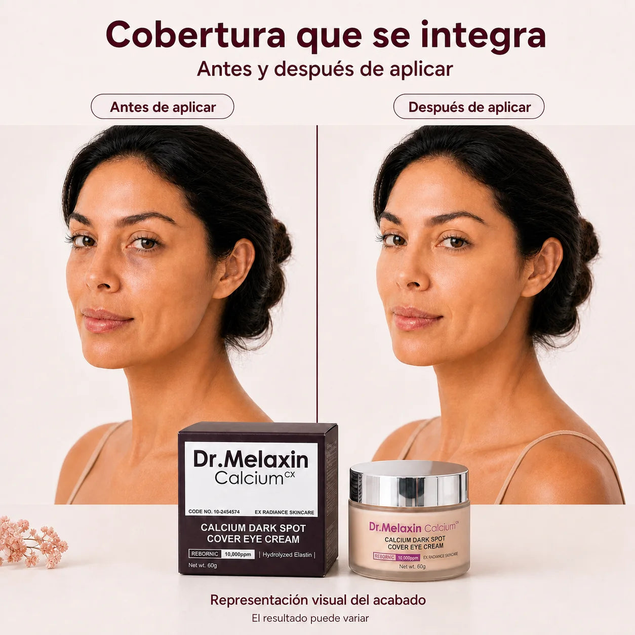 Representación visual del acabado antes y después de aplicar Dr. Melaxin