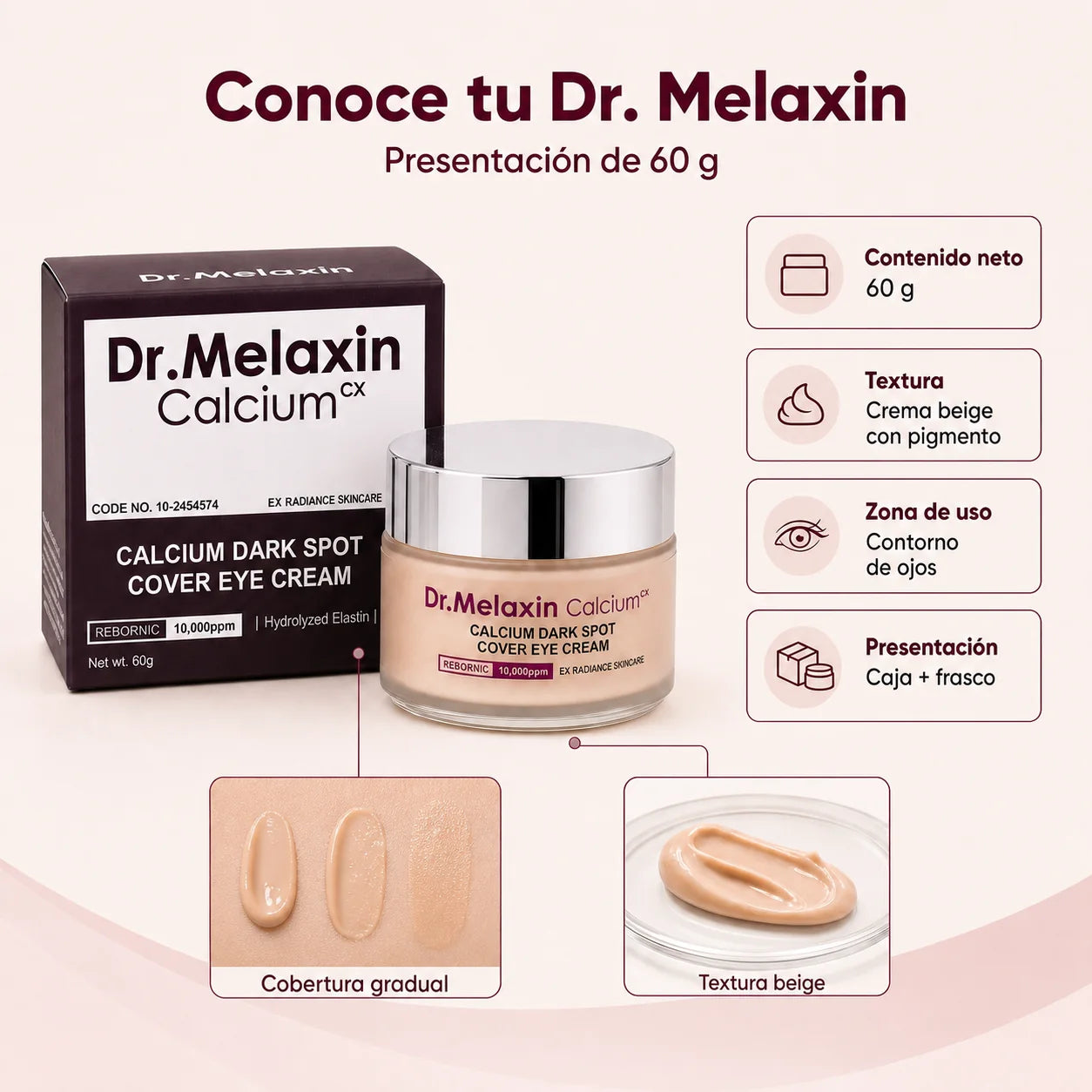 Presentación de 60 g y especificaciones verificables de Dr. Melaxin